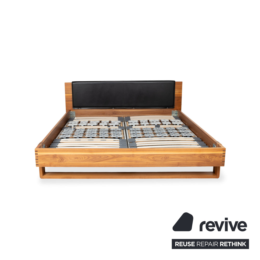 Hülsta Holz Leder Bett Braun Schwarz Schlafzimmer manuelle Funktion