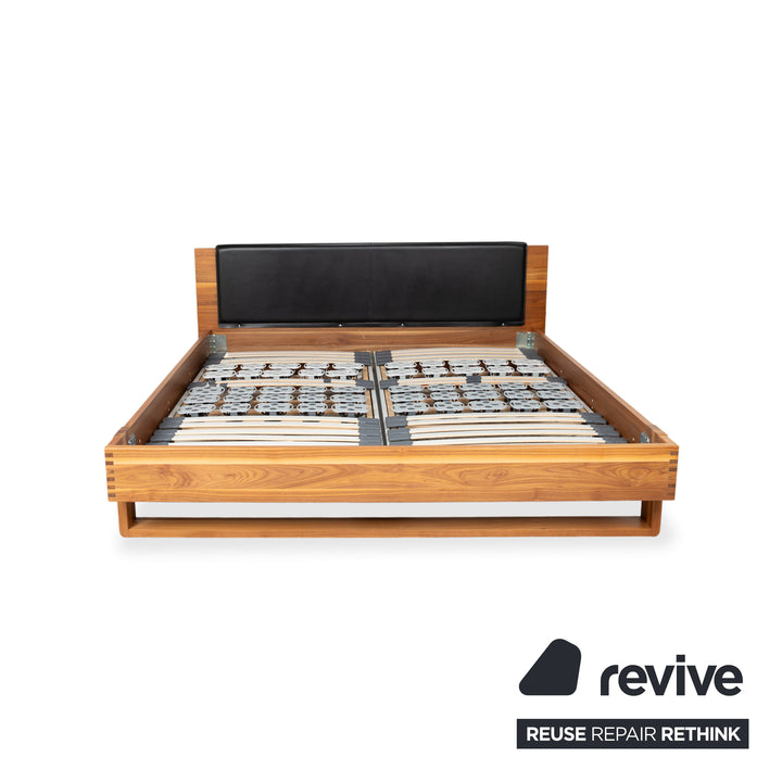 Hülsta Holz Leder Bett Braun Schwarz Schlafzimmer manuelle Funktion