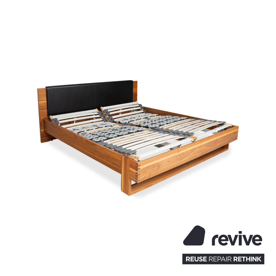 Hülsta Holz Leder Bett Braun Schwarz Schlafzimmer manuelle Funktion