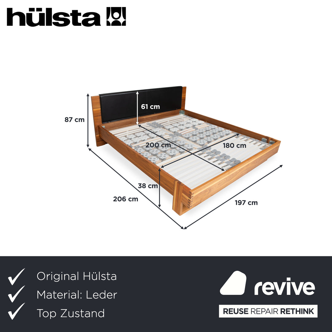 Hülsta Holz Leder Bett Braun Schwarz Schlafzimmer manuelle Funktion