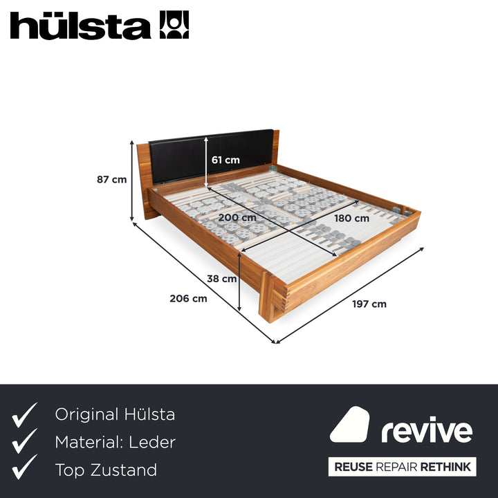 Hülsta Holz Leder Bett Braun Schwarz Schlafzimmer manuelle Funktion