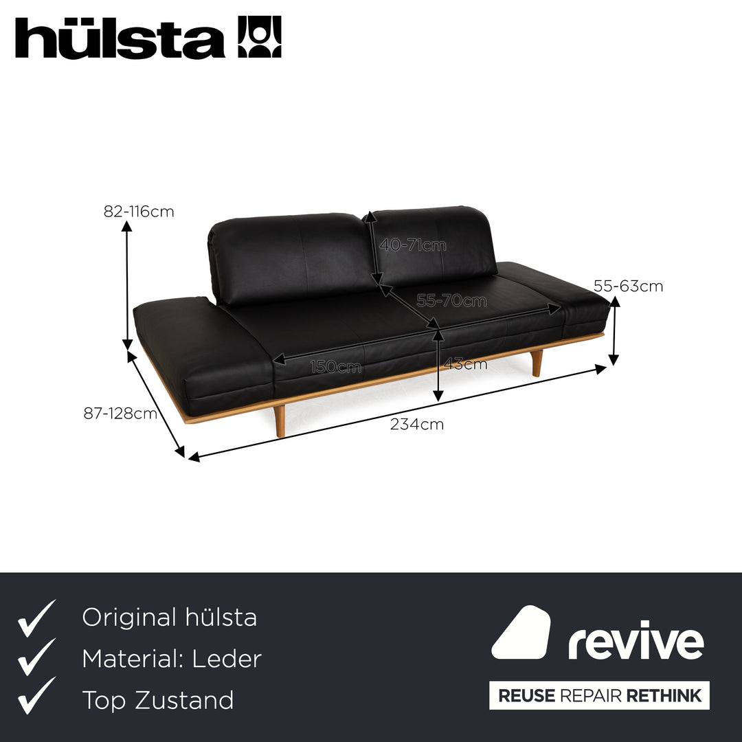 Hülsta HS.420 Leather Two-Seater Black Manual Function Sofa Couch