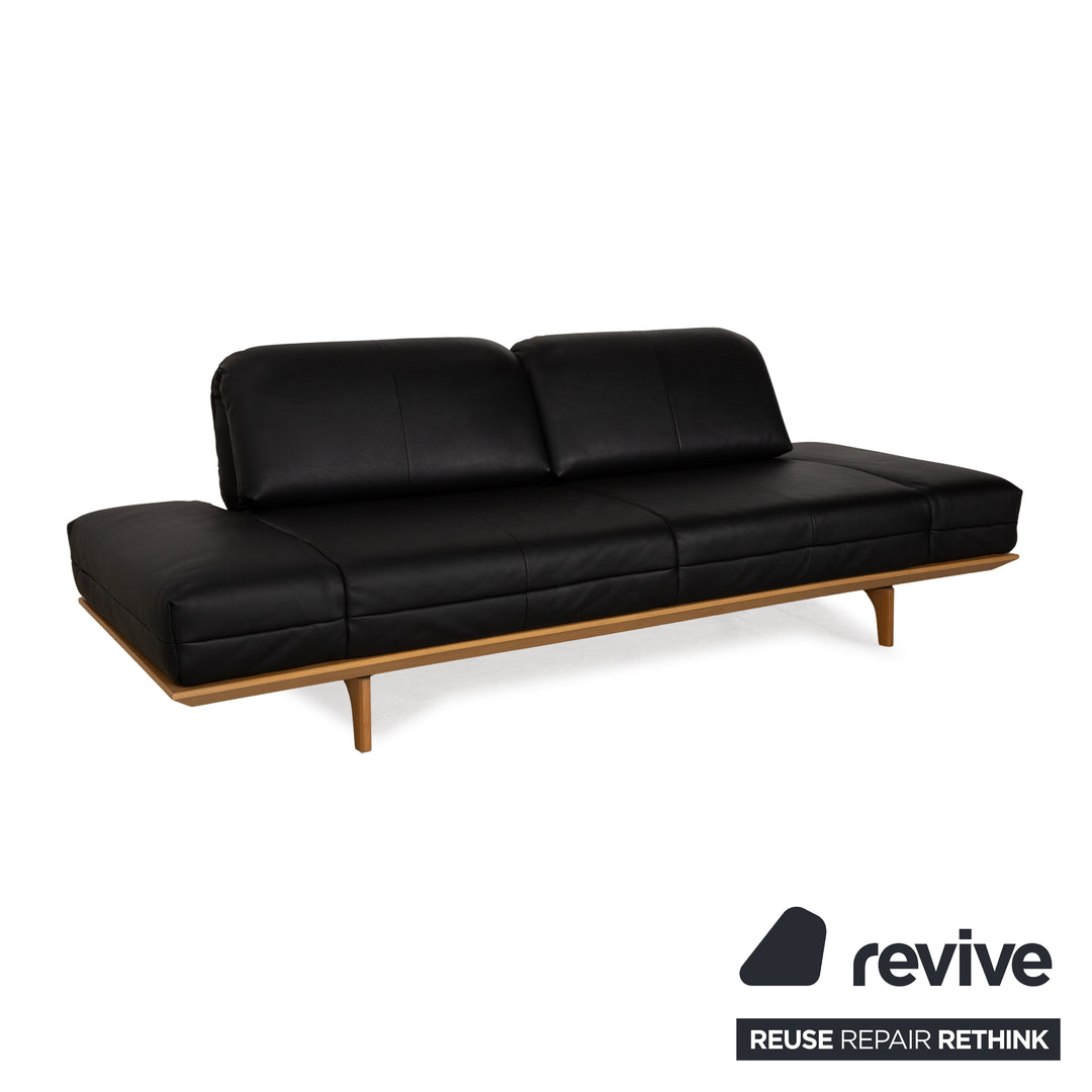 Hülsta HS.420 Leather Two-Seater Black Manual Function Sofa Couch