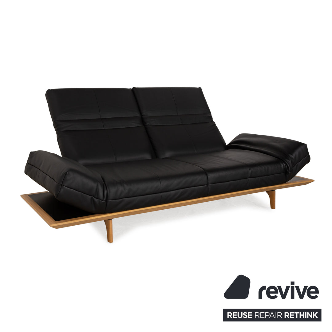 Hülsta HS.420 Leather Two-Seater Black Manual Function Sofa Couch