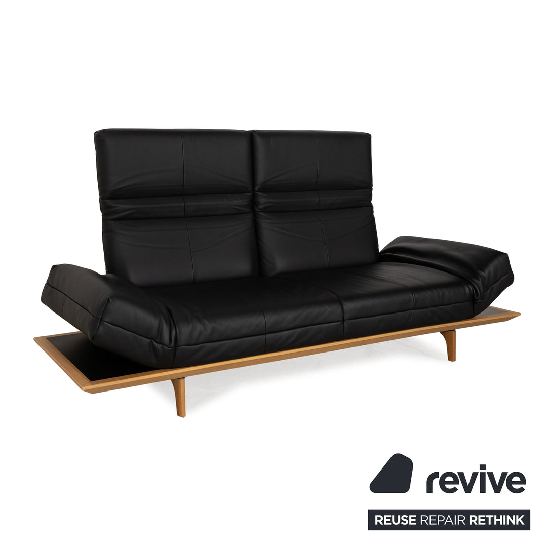 Hülsta HS.420 Leather Two-Seater Black Manual Function Sofa Couch