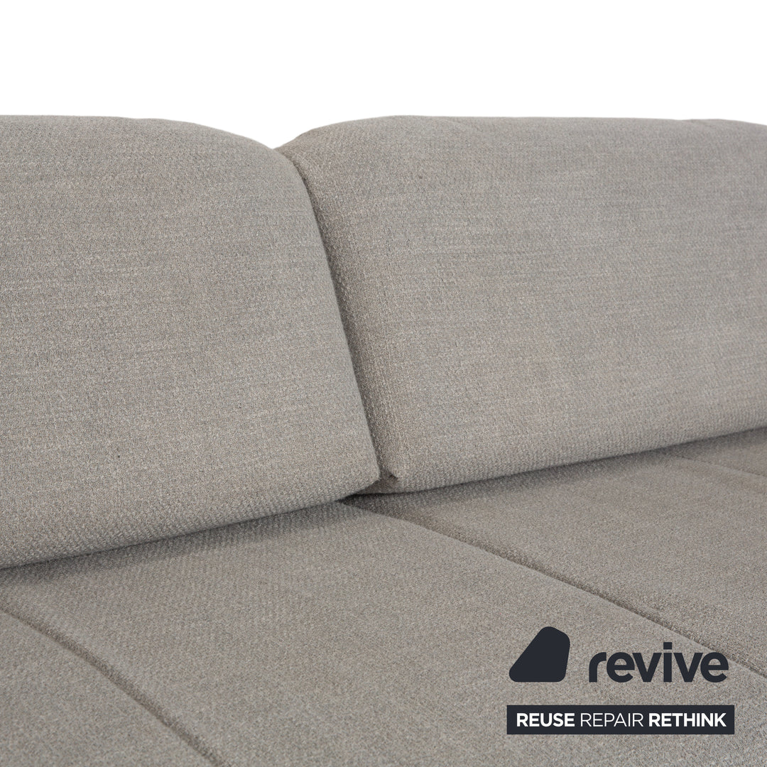 hülsta HS.420 Fabric Wood Two-Seater Ottoman Grey Cream Manual Function Sofa Couch