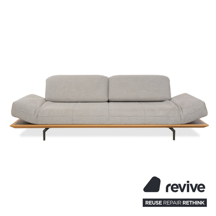 hülsta HS.420 Fabric Wood Two-Seater Ottoman Grey Cream Manual Function Sofa Couch