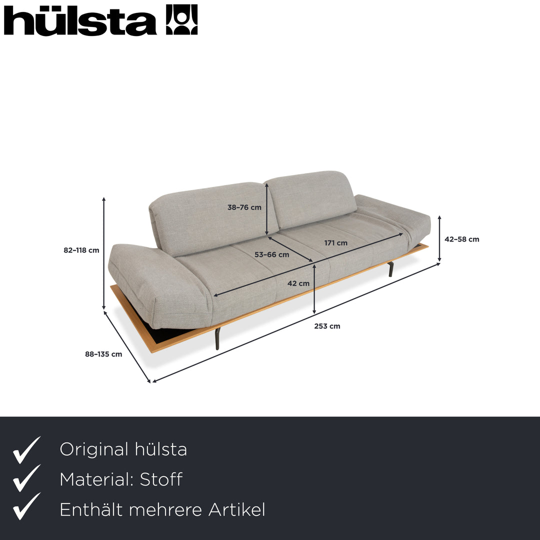 hülsta HS.420 Fabric Wood Two-Seater Ottoman Grey Cream Manual Function Sofa Couch