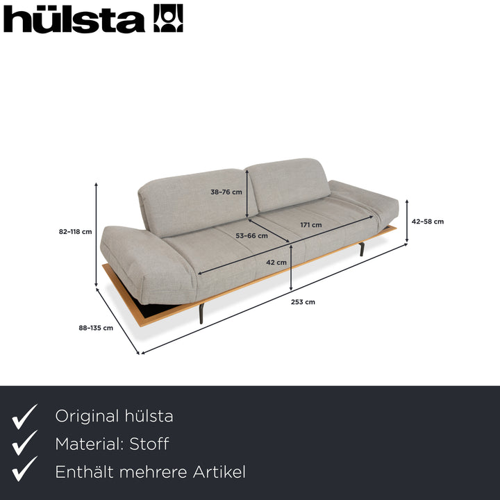 hülsta HS.420 Fabric Wood Two-Seater Ottoman Grey Cream Manual Function Sofa Couch