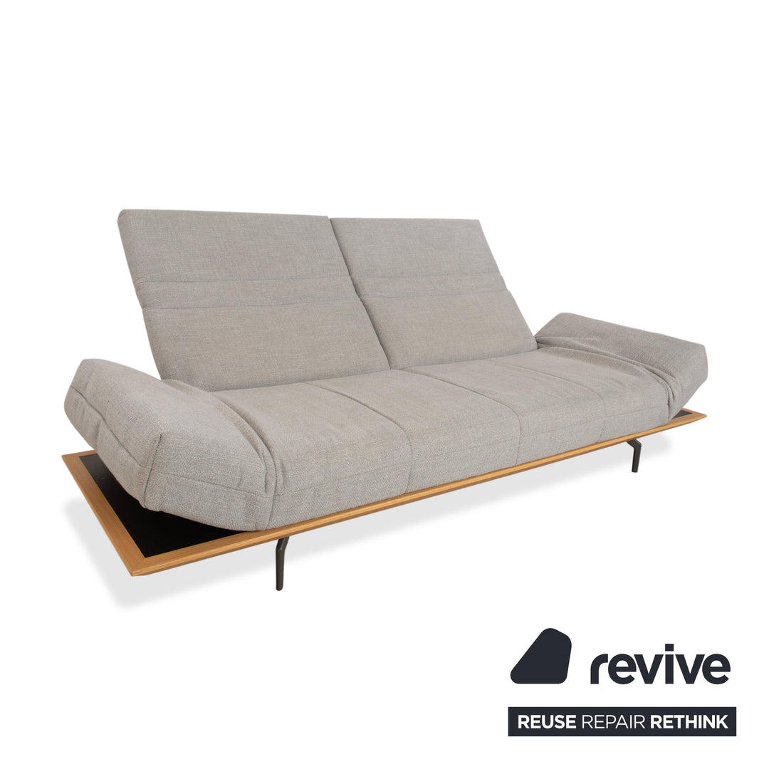 hülsta HS.420 Fabric Wood Two-Seater Ottoman Grey Cream Manual Function Sofa Couch