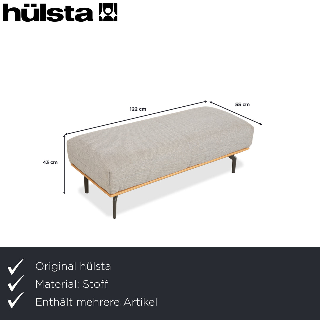 hülsta HS.420 Fabric Wood Two-Seater Ottoman Grey Cream Manual Function Sofa Couch