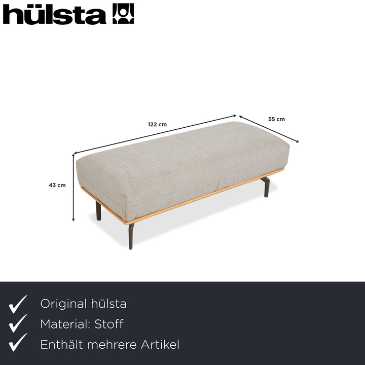 hülsta HS.420 Fabric Wood Two-Seater Ottoman Grey Cream Manual Function Sofa Couch
