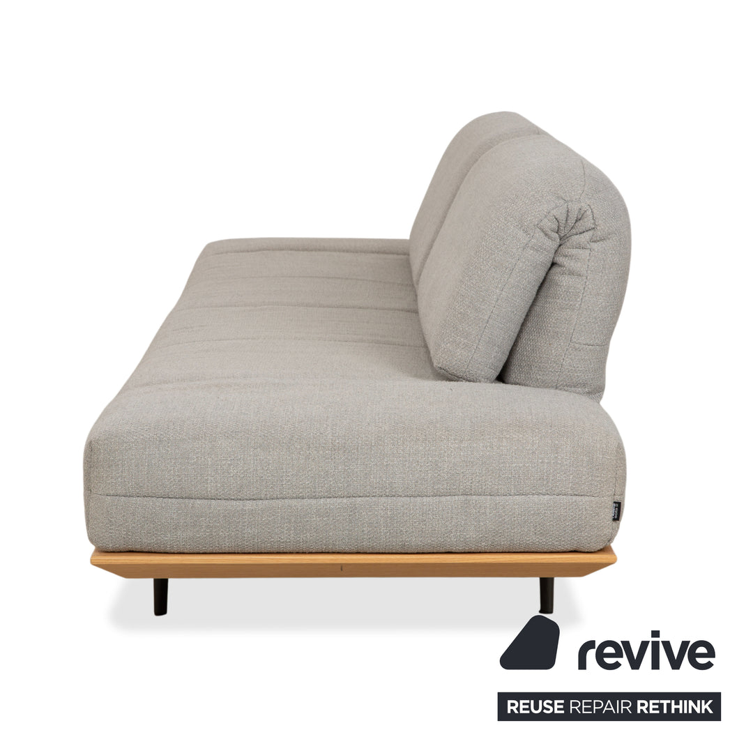 hülsta HS.420 Fabric Wood Two-Seater Ottoman Grey Cream Manual Function Sofa Couch