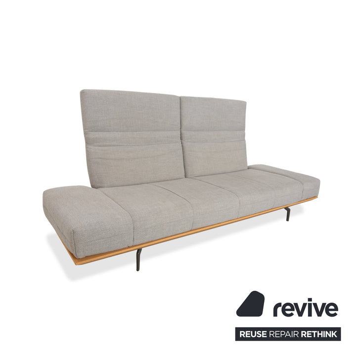 hülsta HS.420 Fabric Wood Two-Seater Ottoman Grey Cream Manual Function Sofa Couch