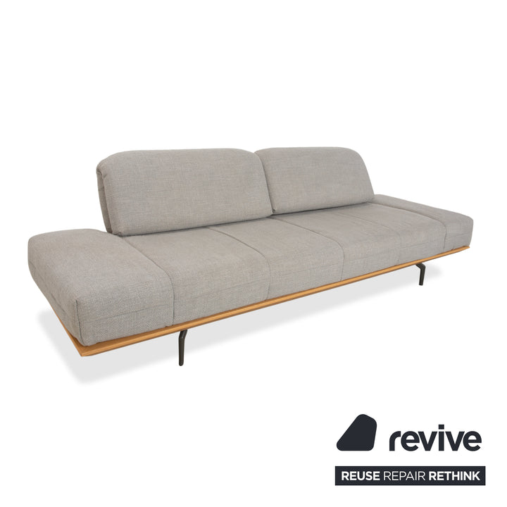 hülsta HS.420 Fabric Wood Two-Seater Ottoman Grey Cream Manual Function Sofa Couch