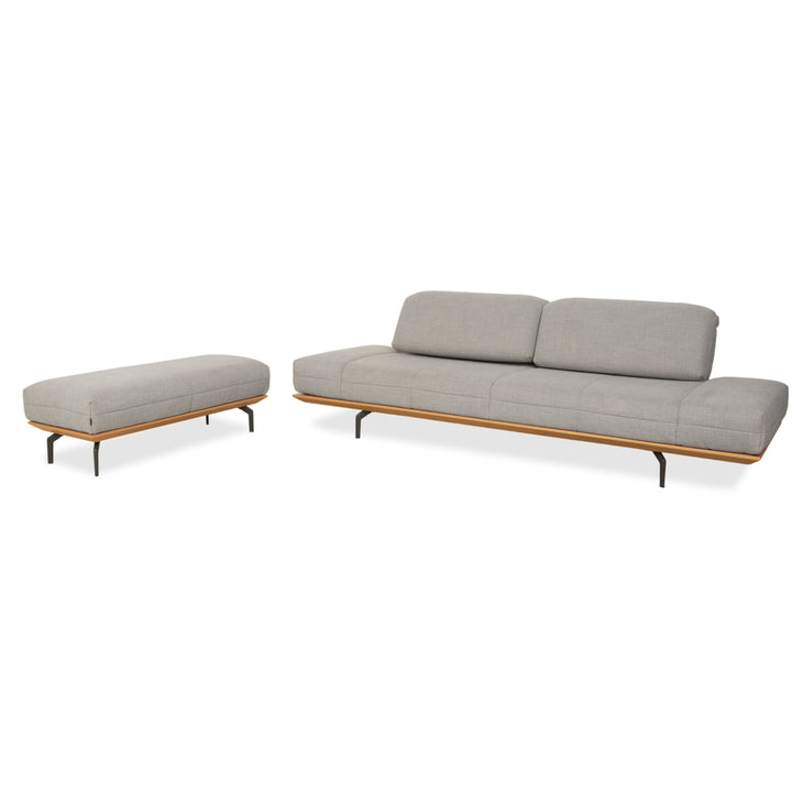 hülsta HS.420 Fabric Wood Two-Seater Ottoman Grey Cream Manual Function Sofa Couch