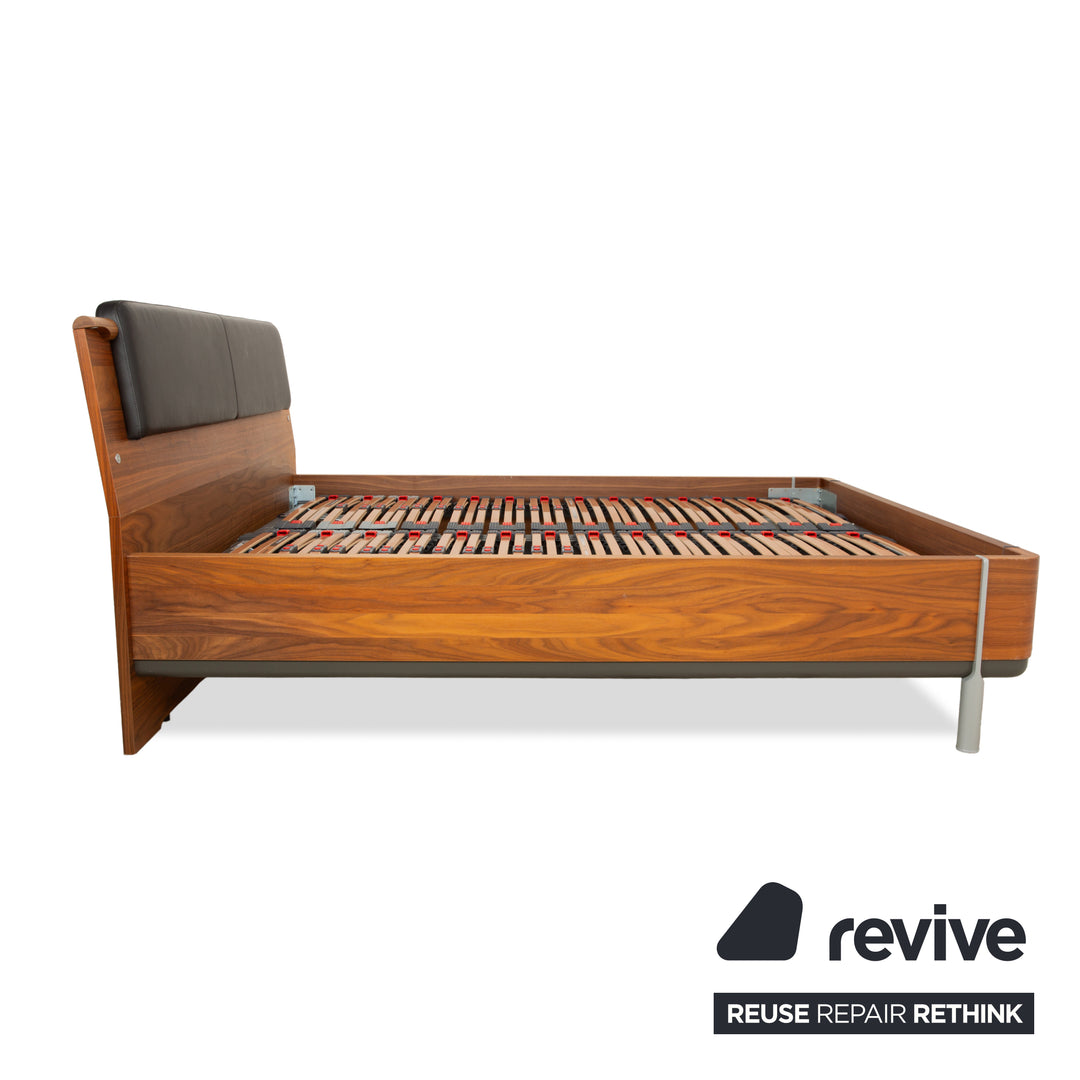 Hülsta wooden bed brown leather headboard 160x200 cm