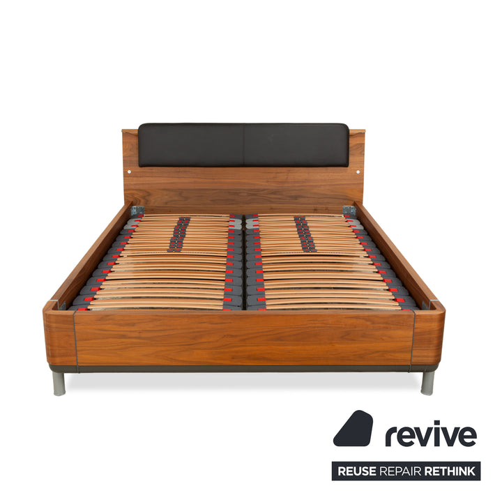 Hülsta wooden bed brown leather headboard 160x200 cm