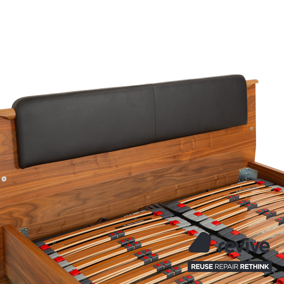 Hülsta wooden bed brown leather headboard 160x200 cm