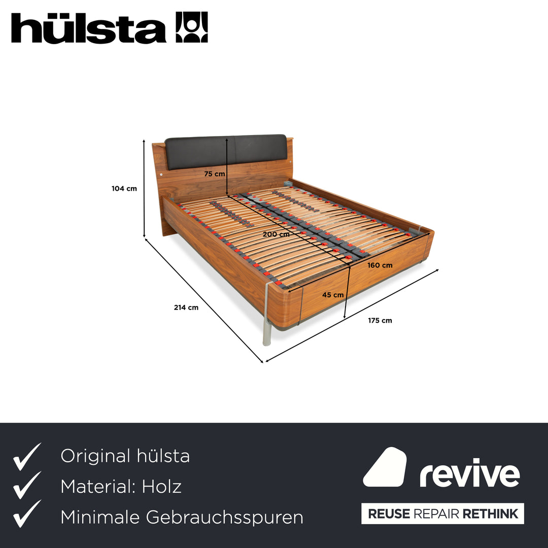 Hülsta wooden bed brown leather headboard 160x200 cm