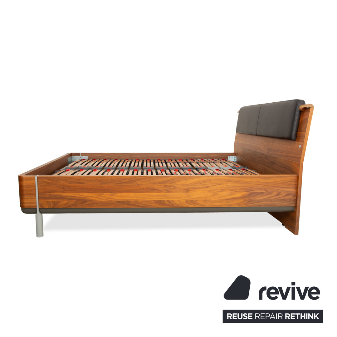 Hülsta wooden bed brown leather headboard 160x200 cm