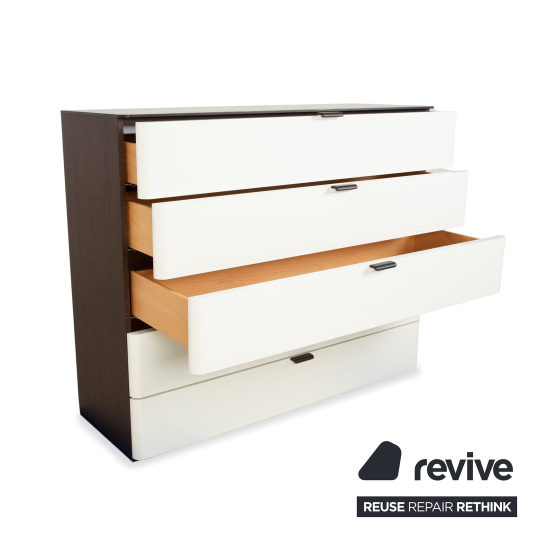 Buffet en bois Hülsta Luceta, blanc, marron foncé, crème