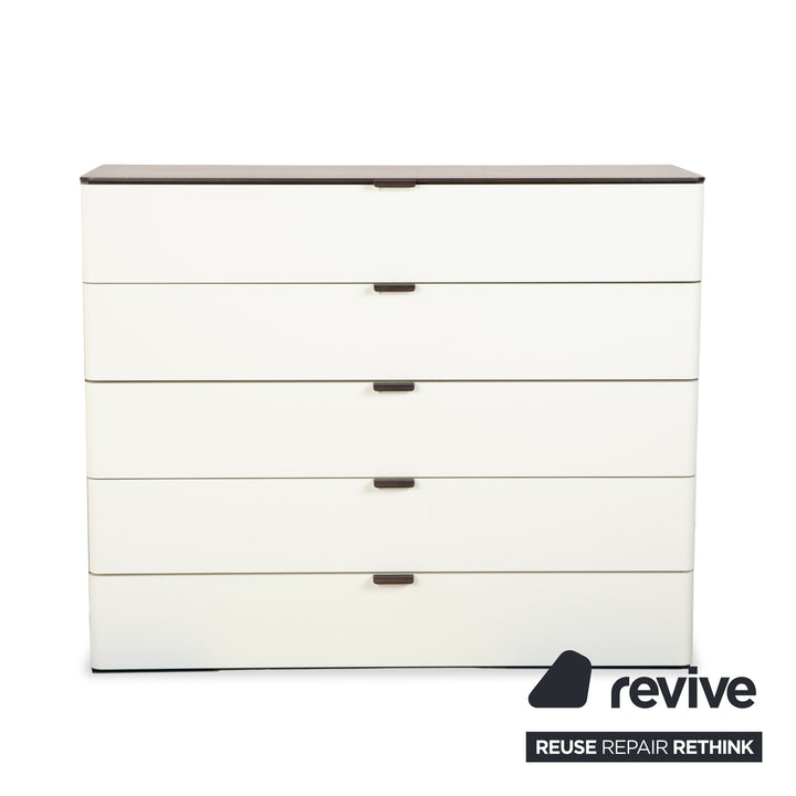 Buffet en bois Hülsta Luceta, blanc, marron foncé, crème