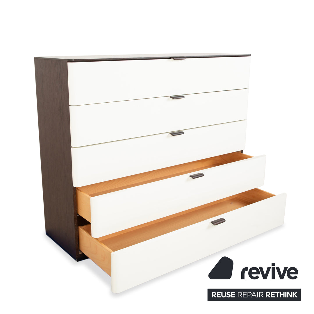 Buffet en bois Hülsta Luceta, blanc, marron foncé, crème
