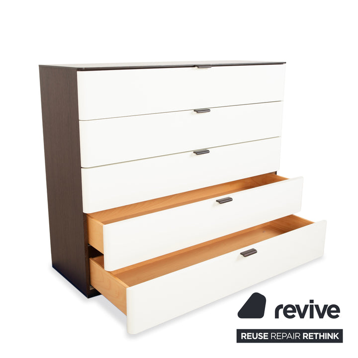 Buffet en bois Hülsta Luceta, blanc, marron foncé, crème