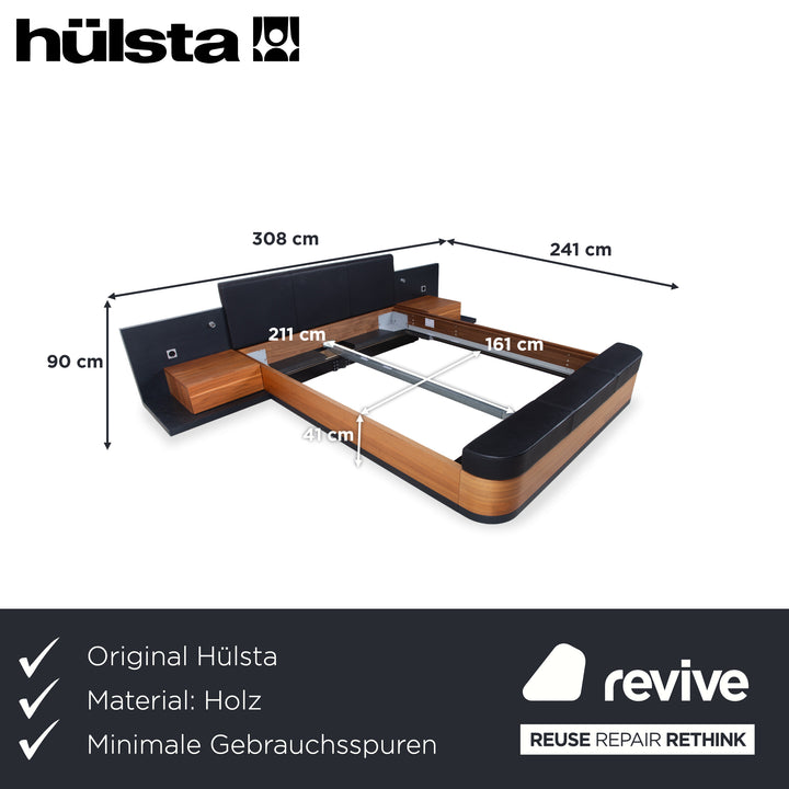 Hülsta Mioletto Holz Bett Braun Schwarz Leder