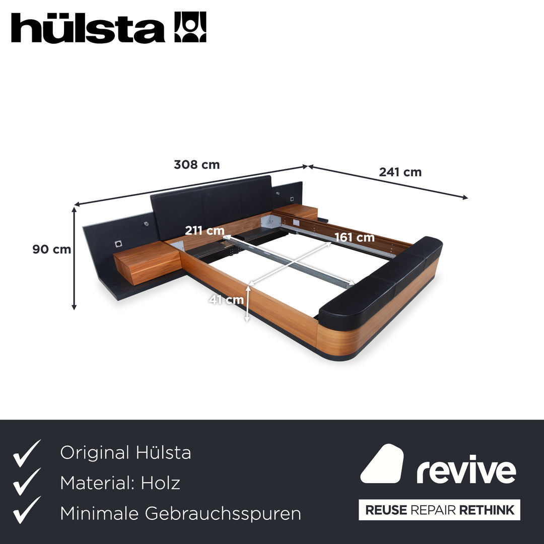Hülsta Mioletto Holz Bett Braun Schwarz Leder