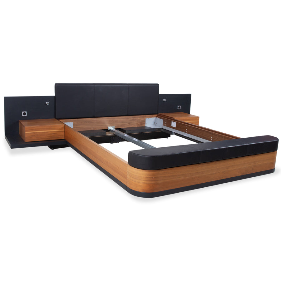 Lit en bois Hülsta Mioletto marron et cuir noir