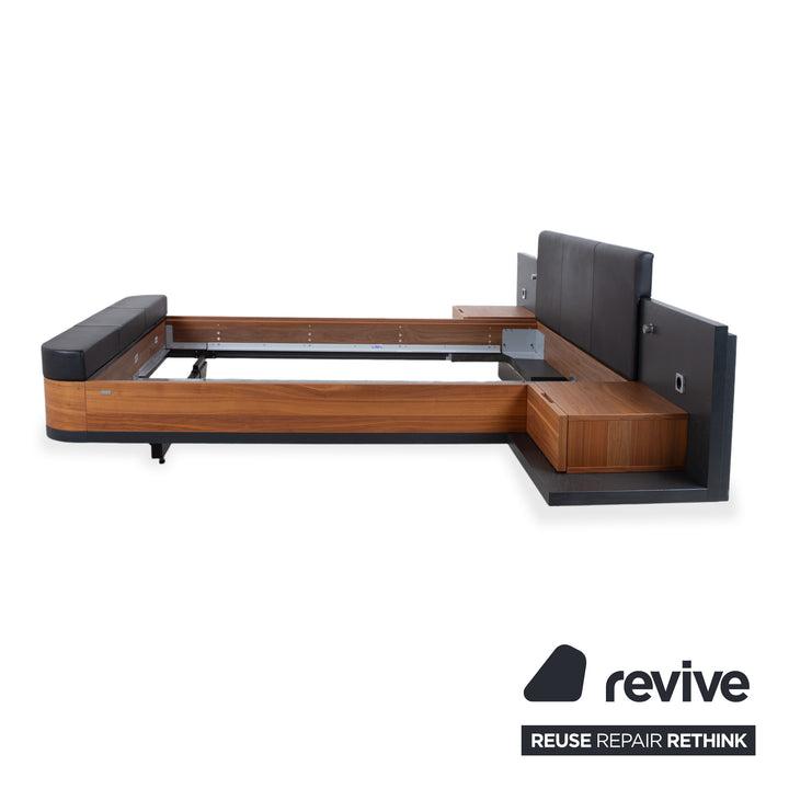 Lit en bois Hülsta Mioletto marron et cuir noir