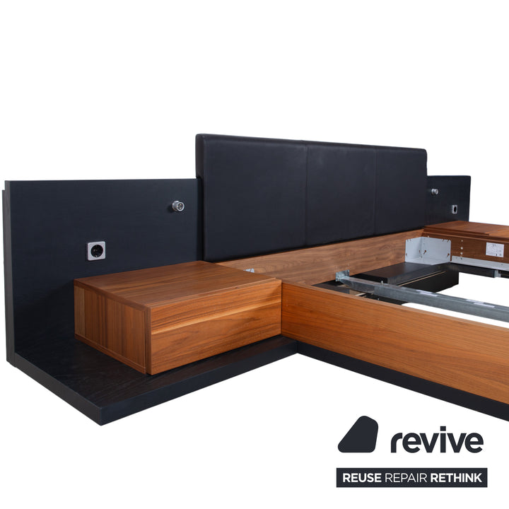 Hülsta Mioletto Wooden Bed Brown Black Leather