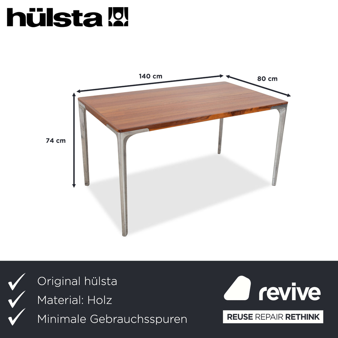 Table de salle à manger Hülsta T70 en bois, marron avec pieds chromés, 140 x 80 cm
