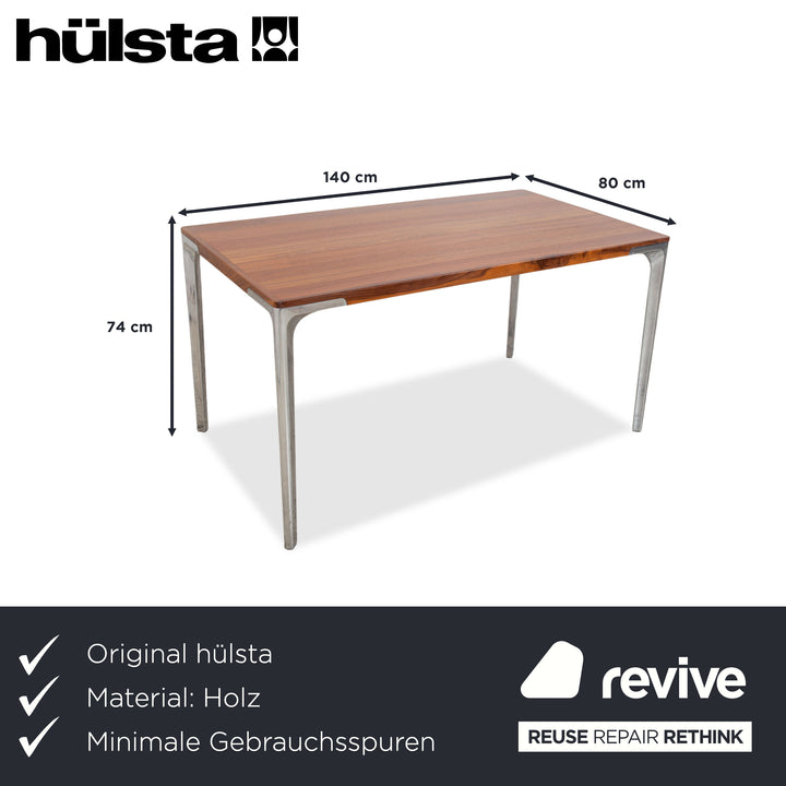 Table de salle à manger Hülsta T70 en bois, marron avec pieds chromés, 140 x 80 cm