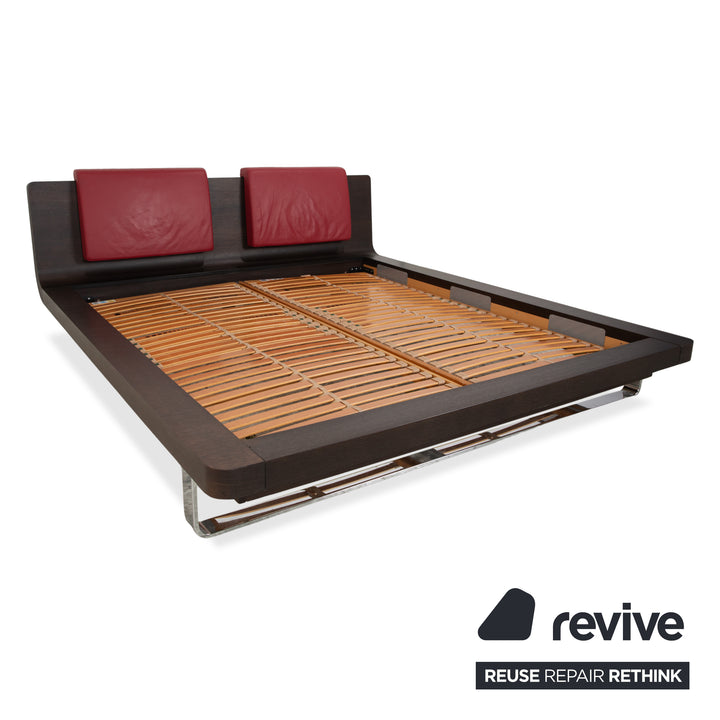 Hülsta Tamis Holz Leder Bett Dunkelbraun Rot 180x200