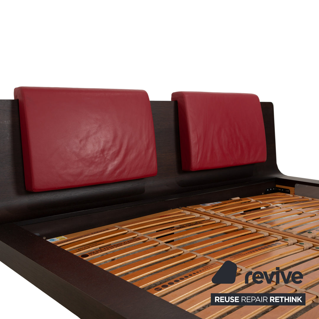 Hülsta Tamis Holz Leder Bett Dunkelbraun Rot 180x200