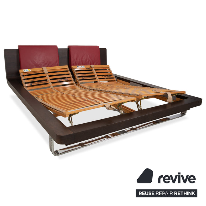 Hülsta Tamis Holz Leder Bett Dunkelbraun Rot 180x200