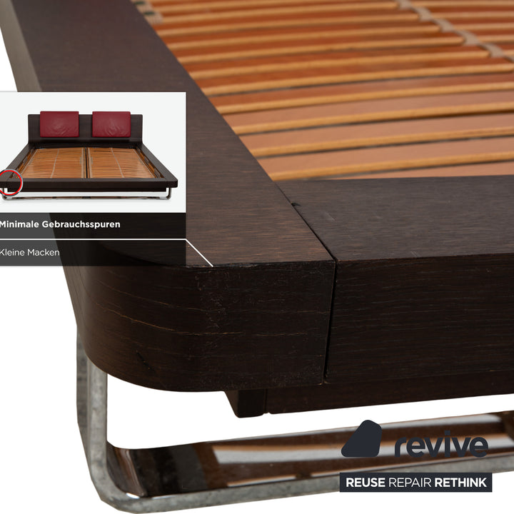 Hülsta Tamis Holz Leder Bett Dunkelbraun Rot 180x200