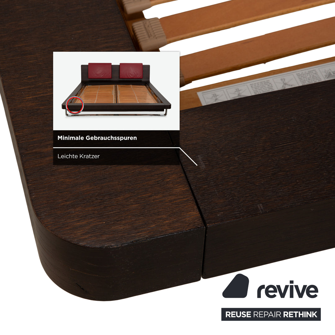 Hülsta Tamis Holz Leder Bett Dunkelbraun Rot 180x200