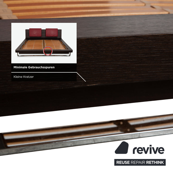 Hülsta Tamis Holz Leder Bett Dunkelbraun Rot 180x200