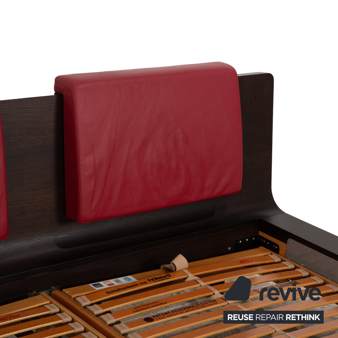 Hülsta Tamis Holz Leder Bett Dunkelbraun Rot 180x200