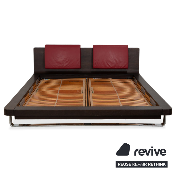 Hülsta Tamis Holz Leder Bett Dunkelbraun Rot 180x200