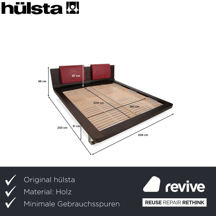 Hülsta Tamis Holz Leder Bett Dunkelbraun Rot 180x200