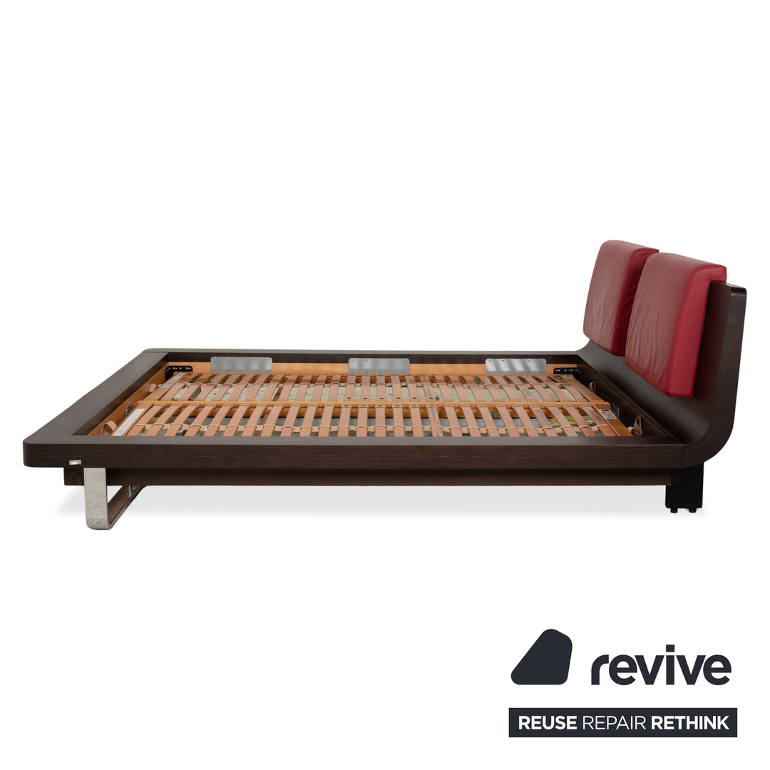 Hülsta Tamis Holz Leder Bett Dunkelbraun Rot 180x200