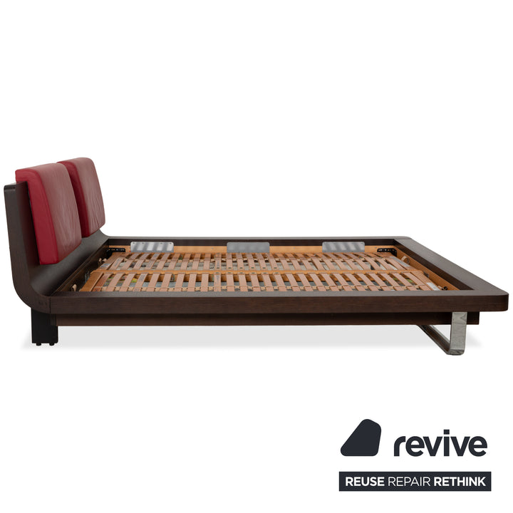 Hülsta Tamis Holz Leder Bett Dunkelbraun Rot 180x200