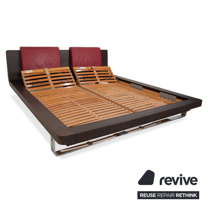 Hülsta Tamis Holz Leder Bett Dunkelbraun Rot 180x200