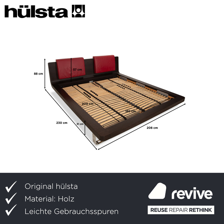 Lit Hülsta Tamis Wood Leather Noir Rouge 180 x 200