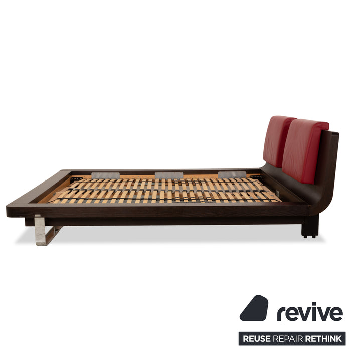 Lit Hülsta Tamis Wood Leather Noir Rouge 180 x 200